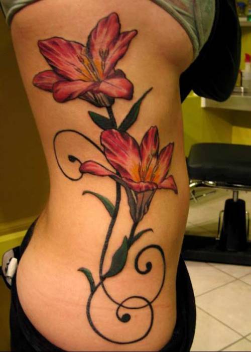 image of lily flower stomach tattoo design with aft concept tiger lily
