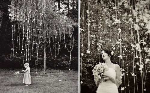lovely vintage ribbons hanging from the trees 8230from Green Wedding Shoes