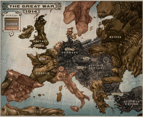 CARICATURE MAP OF EUROPE 1914. From Leviathan by Scott Westerfeld.