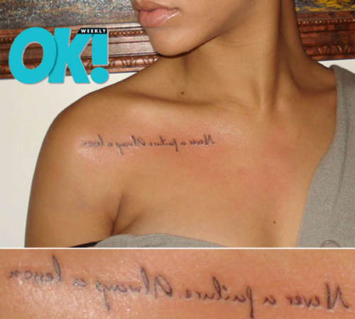 Rihanna got a great inspirational tattoo that says Never a Failure 
