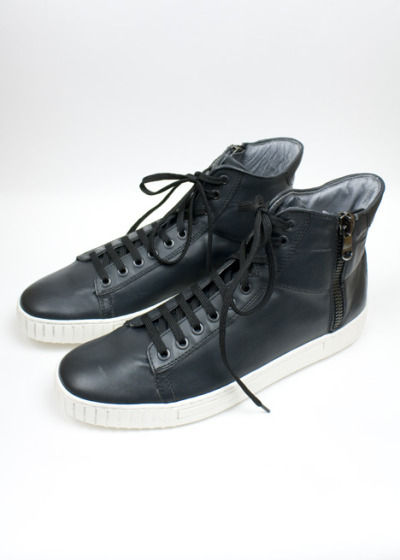 black leather sneakers. High Cut Leather Sneakers by