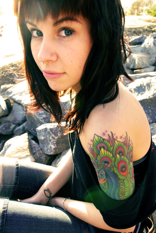 half sleeve tattoo girl. My Peacock half sleeve.