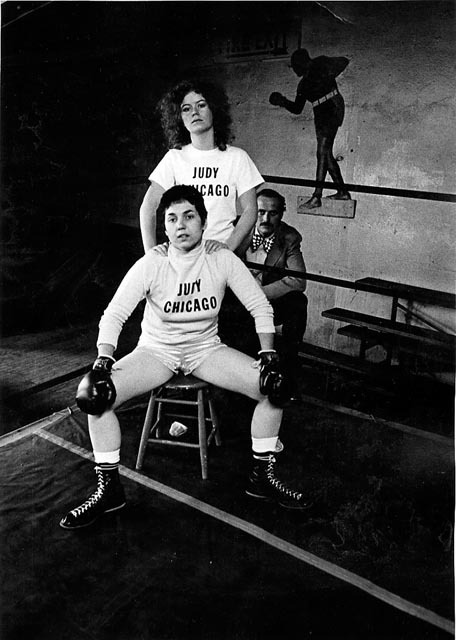 Judy Chicago in the Boxing Ring ad announcement of her feminist art 