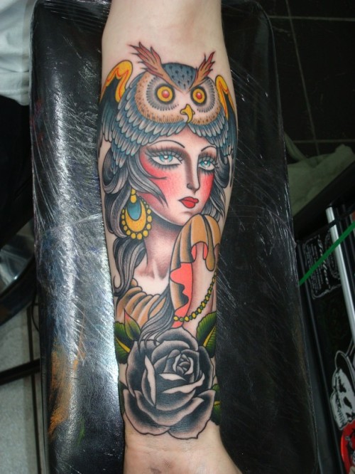 Tagged tattoo sleeve owl lady