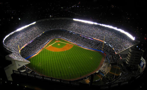An aerial photo of Yankee Stadium.