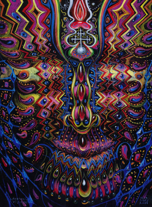 Ayahuasca Visitation - A rare one off painting By Alex Grey Notation on back 