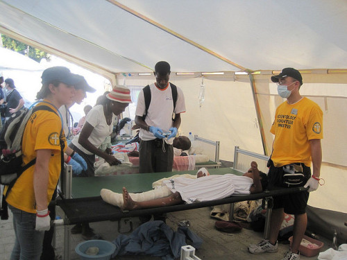 Scientology Volunteer Ministers transport a patient in Haiti.