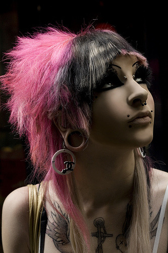  girl hair blonde hair black hair pink hair piercing piercings tattoo