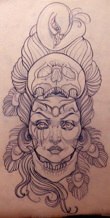 Tagged tattoo illustration sketch lady face tears skull swan 
