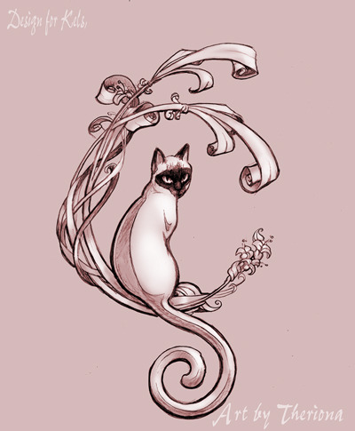 Theriona Art Nouveau Cat A cleanedup concept sketch for a tattoo