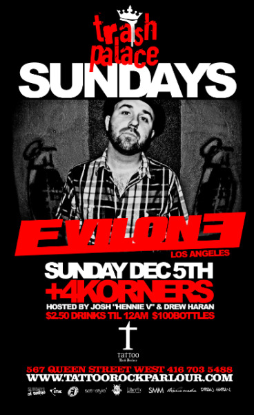 DJ Evil One next Sunday Dec. 5th at Tattoo Rock Parlor in Toronto