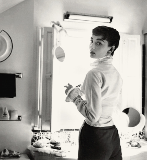 1954 Audrey in her dressing room during the filming of Sabrina