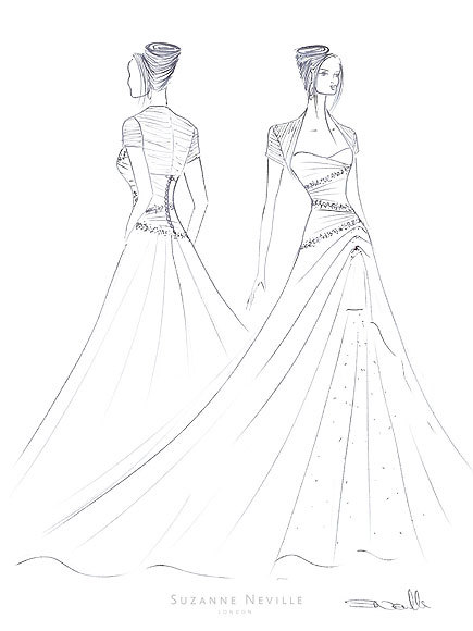 kate middleton wedding gown sketches. Suzanne Nevlille wedding dress