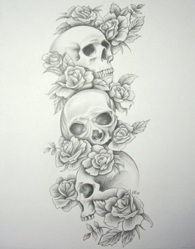 Tags skulls black and white drawing roses