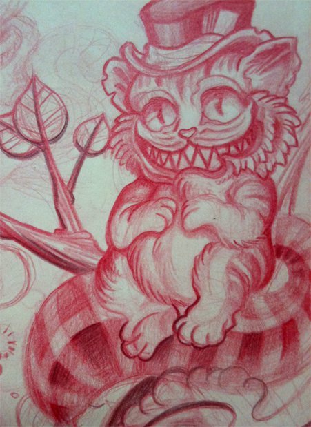 whittersg: incredible drawing of the cheshire cat by my tattoo artist, 