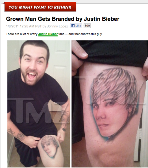 My good friend made it on the homepage of TMZ for his Justin Bieber tattoo!