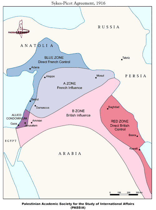 Sykes Picot Map. The Sykes–Picot Agreement of