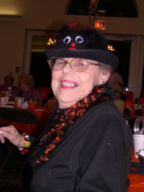 Here is Gloria dancing at a Halloween party several years back.  This explains the silly chapeau. Yes, she is dancing as she is quite the party girl. As you can see she also has given me the gift of &#8220;having fun.&#8221;
Have silly hokey-pokey fun, Jody