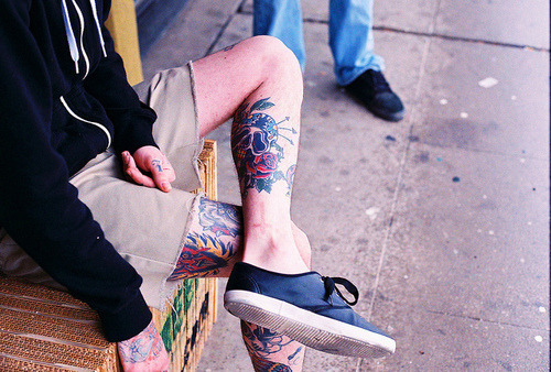 Guys with leg tattoos