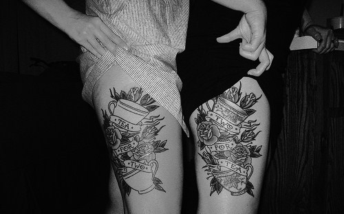 Tagged LegsTattoosLeg TattooTeaTea for TwoTea CupTattooedRoses
