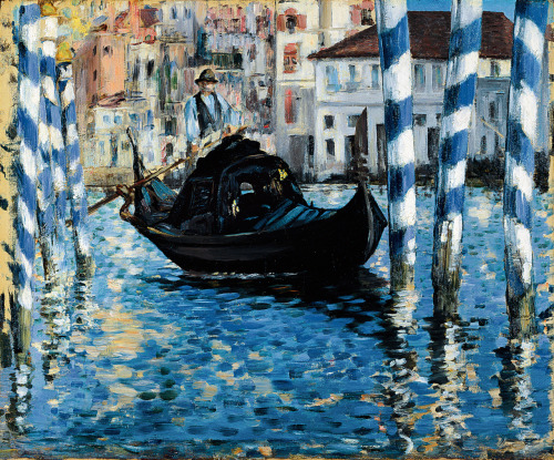 gorgeous shades of blue
worldpaintings:

Édouard Manet
Venice, the Grand Canal (Blue Venice), 1874, oil on canvas, 54 x 65 cm, Shelburne Museum, Vermont.
In the autumn of 1874 Manet spent a couple of months in Italy, where, according to  artist Mary Cassatt, “he was thoroughly discouraged and depressed at his  inability to paint anything to satisfaction”. However, in the painting we can see how the artist’s  variety of colors and dense interplay of  strokes does bring some  three-dimensionality to nearly motionless  water.  In her conversation with well known art collector Louisine  Havemeyer, whose husband had recently purchased Venice, The Grand Canal (Blue Venice), Cassatt claimed that Manet painted the piece en plein air on his final afternoon in Venice.