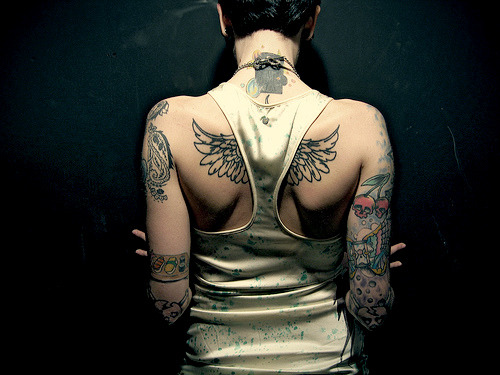 Tagged girl black hair tattoos tattoo wing tattoos back tattoo wings tattoo
