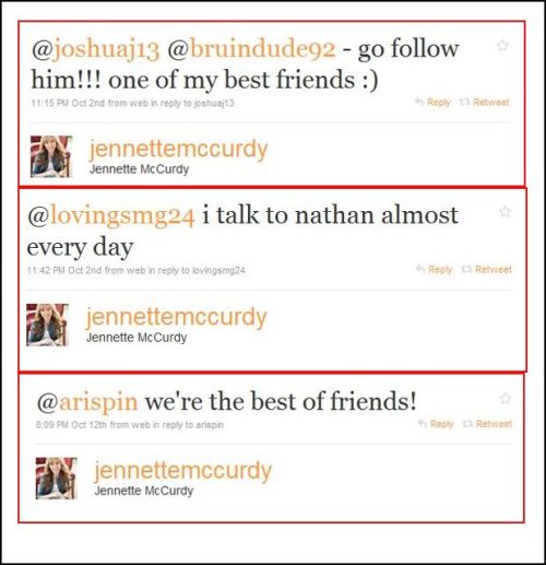 Tweets from Jennette Mccurdy about Nathan Kress