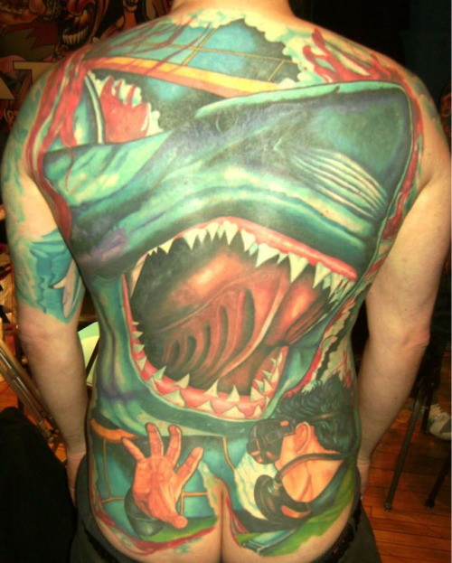 shark teeth tattoo. Tagged: tattoo, shark, diver,