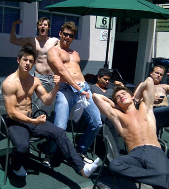 via David Henrie Shirtless With Bevy Of'Wizards Of Waverly Place' Hunks