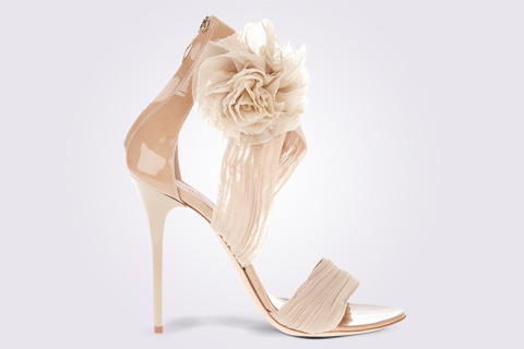 Flush beige high heel Gianmarco Lorenzi sandals with fine tulle straps that wrap around the ankle that creates a small bouquet. Patent leather and zip closure on the heel.  Another dreamy SHOEPHORIC PRIZE our FOLLOW ME ON MYSHOEPHORIA winner can choose from..
