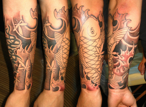koi carp sleeve tattoo designs