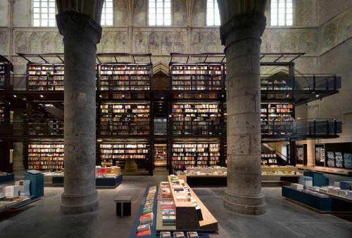 Bookshop Selexyz Dominicanen converted from an old Dominican church in Maastricht,Netherlands. Designed by Merkz+Girod Architects.