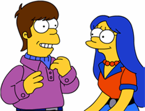 Homer e Marge na adolescência.  Homer: Vamos dar uma volta gatinha…Marge: Ó Homer eu não posso tenho prova de matemáticaHomer: A unica matemática que eu conheço é: eu + você = para sempre.