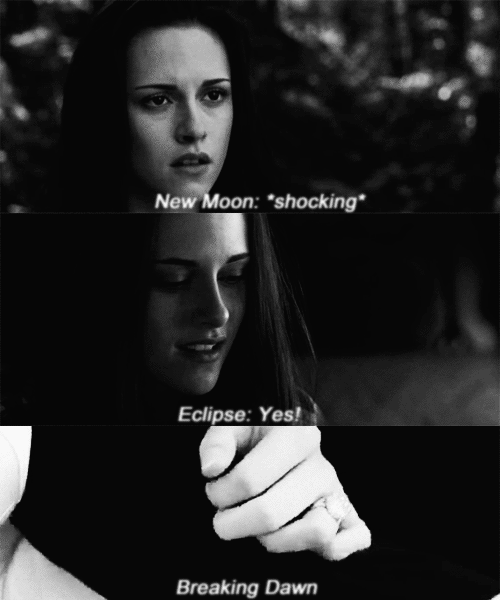 Bella’s reactions to Edward’s proposals.