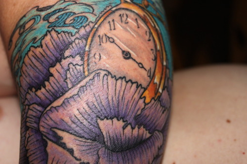 Main portion of my newest ink A purple carnation with an old pocket watch