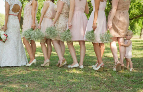 i love the lace dress w the back cut out and the pastel bridesmaids dresses
