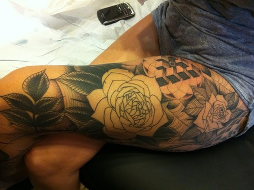 Tagged thigh leg tattoo rose flower pretty 