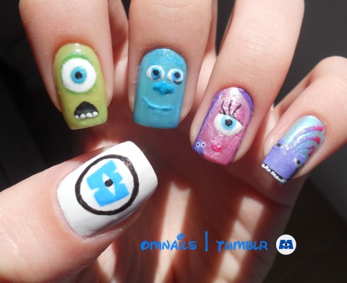 Monsters Inc nail art&#160;! | This movie is so cute, and I had the idea of painting it on my nails. What do you guys think? I&#8217;m happy with my work, is the one I like the most I guess. I tried to paint Boo but she is really hard to paint ): Hope you like it monsters nail lovers, xoxo ♥