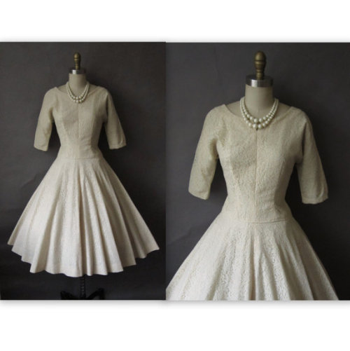 Tags 1950s vintage vintageinspired sleeved wedding dress tea length 