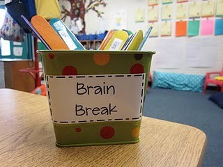 &#8220;Brain Break&#8221; sticks! Each popsicle stick has an activity on it {like  spin 3x, jump rope, macarena, seat swap, etc&#8230;}.  When I see that the  kids are starting to fade away, I stop and say &#8220;man, our brains need to  take a break&#8230;lets do a brain break.   The kids absolutely go  NUTS for these fun little activities.  None last longer than a minute  and it&#8217;s a great way to get them focused!&#8221;  