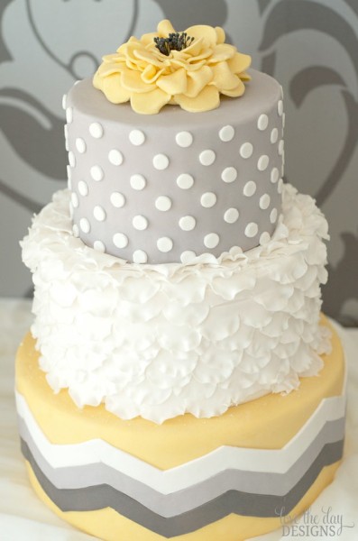  wedding cake gray yellow white chevron polka 