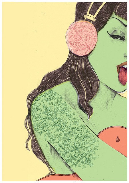  illustration illustra o tattoo tatuagem headphone tattoo girl 