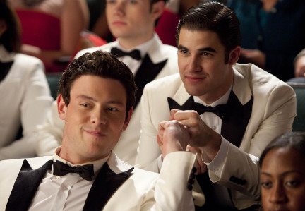final81:GLEE: Finn (Cory Monteith, L) and Blaine (Darren Criss, R) observe the competition in the “Hold on to Sixteen” episode of GLEE airing Tuesday, Dec. 6 (8:00-9:00 PM ET/PT) on FOX. ©2011 Fox Broadcasting Co. Cr: Adam Rose/FOX