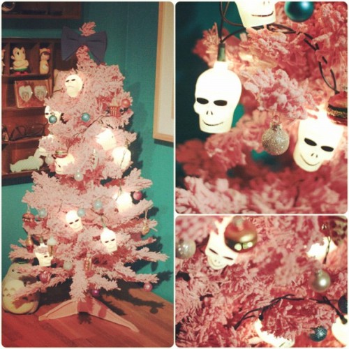 Put my tree up! Pink, junk food ornaments, and skull lights. (Taken with instagram)