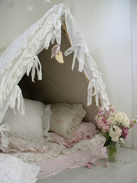 A romantic shabby chic tent hideaway via Inspiration Simply Me