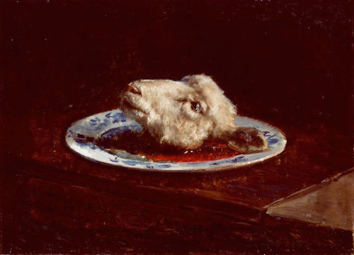 aweekofkindness: Viggo Johansen - Uma cabeça de cordeiro em uma placa (1880)
