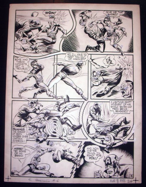 Obras de arte originais a uma das mais antigas páginas sobreviventes dos dias de Comics oportuno, esta página é de CAPTAIN AMERICA COMICS # 6 de 1941. Arte por Joe Simon e Jack Kirby.