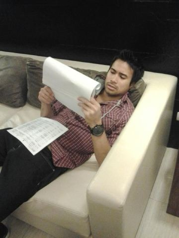 After the show, he was reading his script for MMK. yes today he is taping it. His leading lady will be Jessy Mendiola so abangan guys!