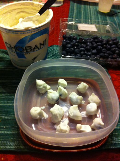 mission105:

Making tomorrow’s school food!
I’m just dipping blueberries in plain non-fat Greek yogurt &amp; freezing overnight! Maybe I’ll do some strawberries too &amp; add in some crunchy cooked oat clusters in the morning. Easy snack for all day long!

This is such a great idea! It sounds yummy, I&#8217;ll have to try this.