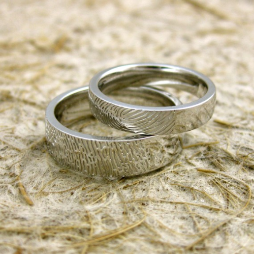 Custom white gold fingerprint wedding bands 